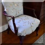 F36. Upholstered open arm chair with embroidered fabric. 35”h x 23”w x 24”d - $325